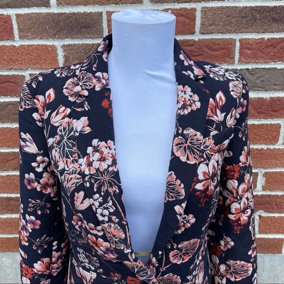 Ann Taylor Jacquard Navy and Pink Blazer Size 2 - Picture 5 of 14